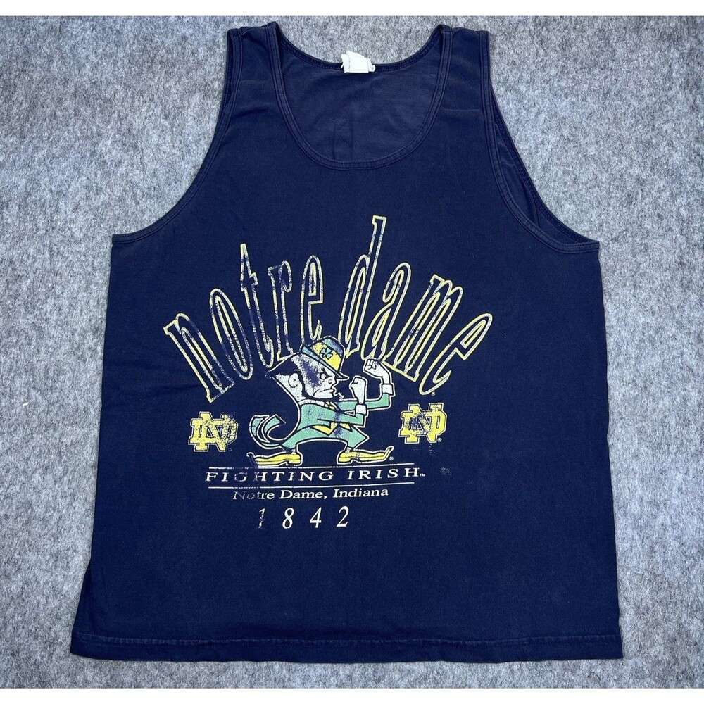 Vtg TNT Notre Dame Fighting Irish Men's Tank Top Made In USA 90's Blue Size L